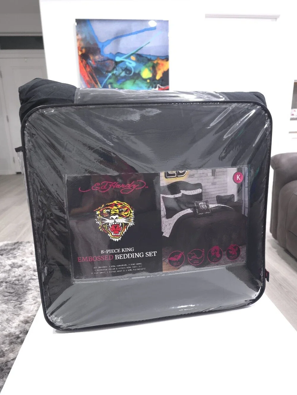 Ed Hardy 8-Piece King Embossed Bedding Comforter Set New
